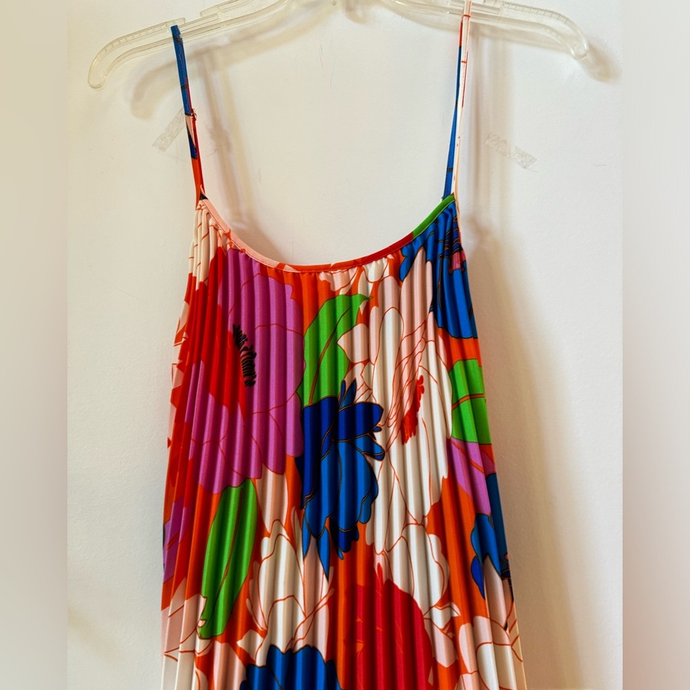 Sam Edelman Retro Multicolor Floral Plisse Sleeveless Midi Dress XL NWT - Picture 4 of 12